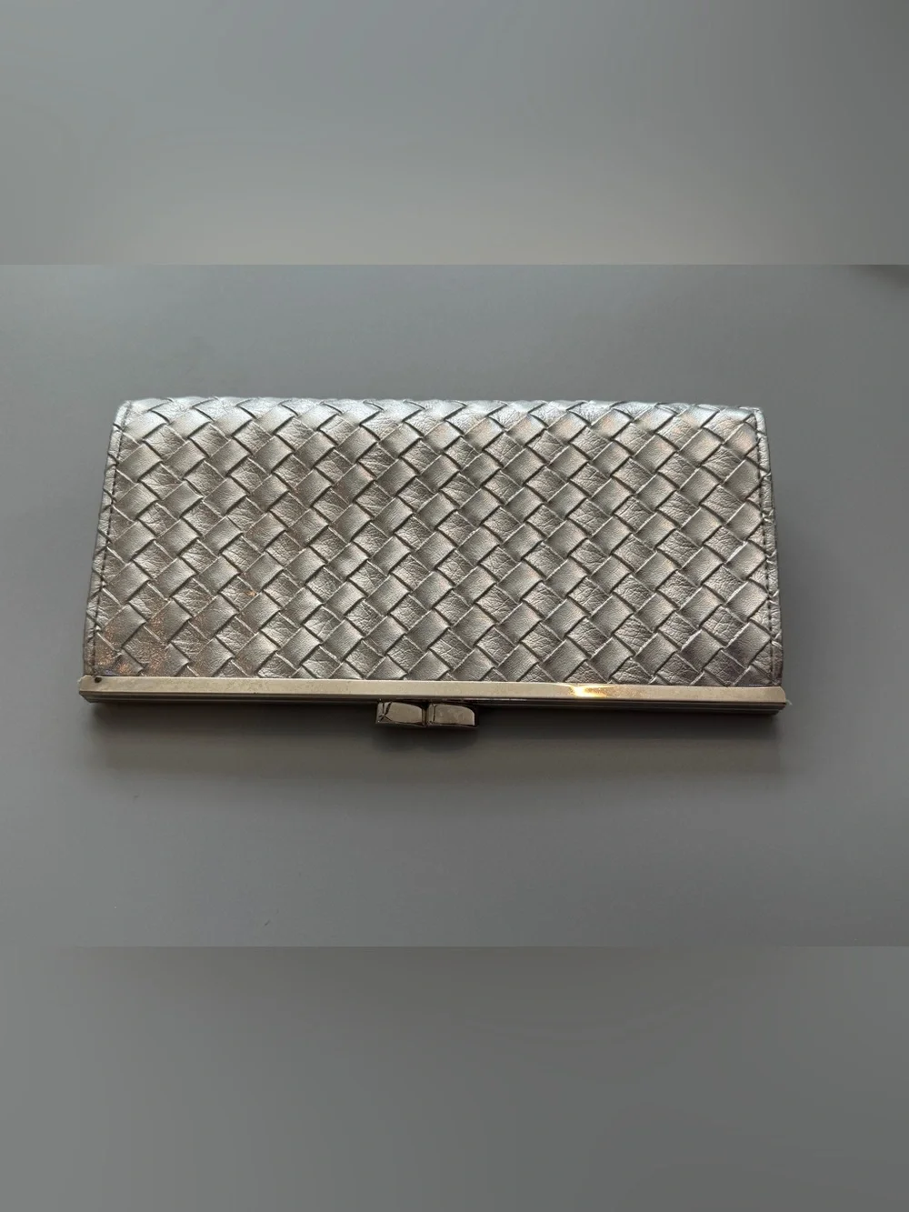 Silver Woven Clutch Purse - Snap Clasp - Evening Bag/Clutch 8.25” X 4.25” X 1.25